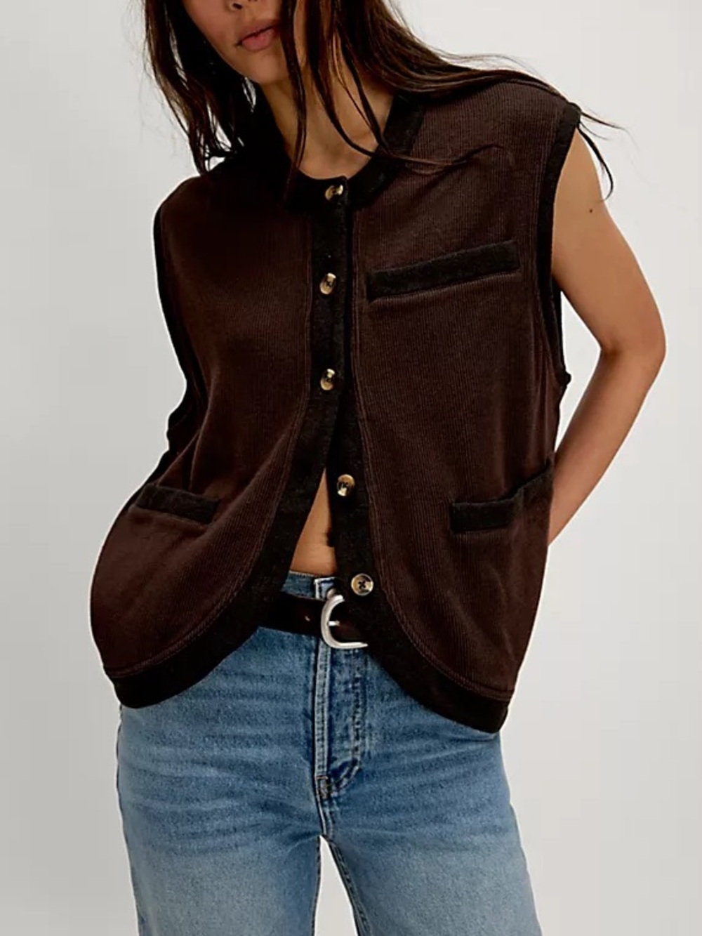Free People Jackie Sweatshirt Button Vest